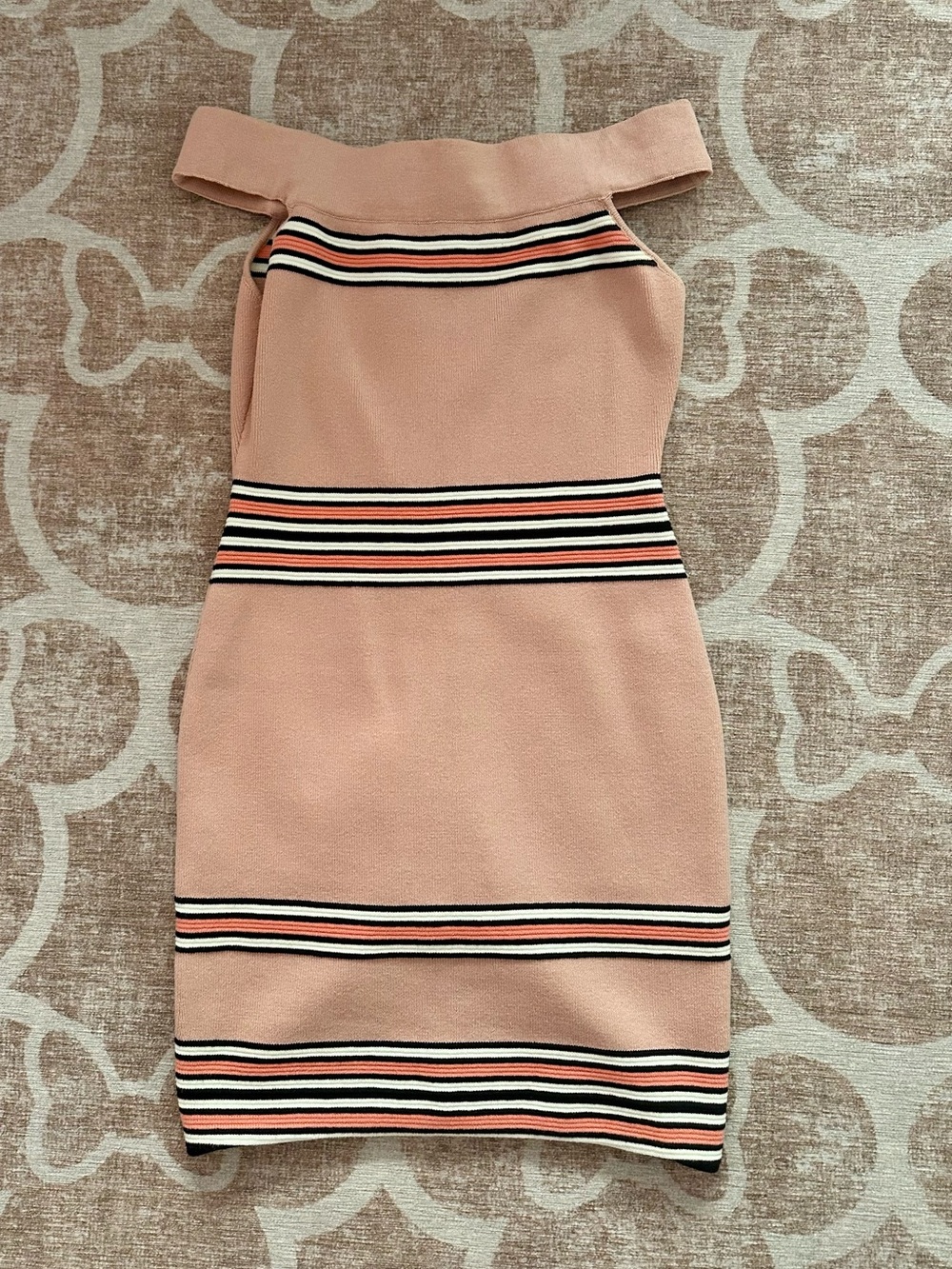 Endless Rose Off-Shoulder Blush Pink Striped Waistband Bodycon Dress